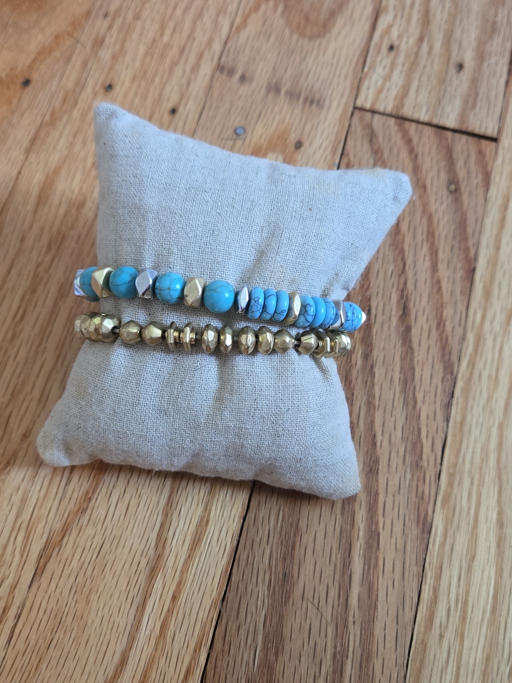 Stella & Dot Turquoise and Gold Stretch Bracelet Duo